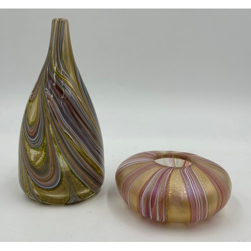 441 - A collection of Timothy Harris at Isle of Wight Glass 'Zanfirico' colourway. Both perfume bottles, t... 