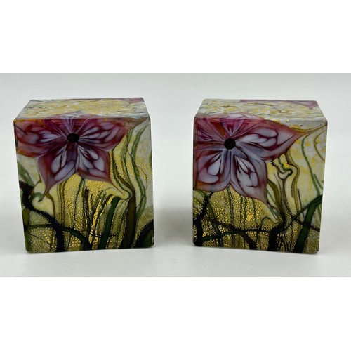 442 - Timothy Harris- Isle of Wight- Two square paperweights 7cm h, signed and dated 2007 and a short squa... 