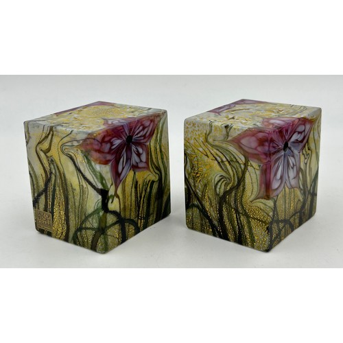 442 - Timothy Harris- Isle of Wight- Two square paperweights 7cm h, signed and dated 2007 and a short squa... 