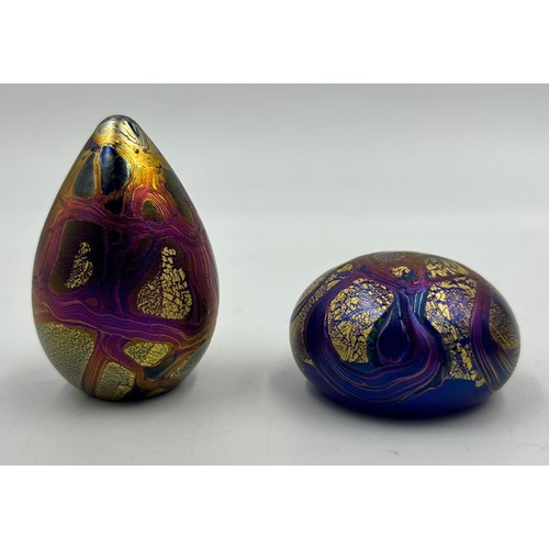 443 - Michael Harris - Isle of Wight- Two studio glass scent bottles, a globe vase 9cm h and two small pap... 