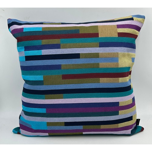 901 - Seven Cushions in Geometric colourful design by Margo Selby to include 1 x purples/blues 52cm x 52cm... 