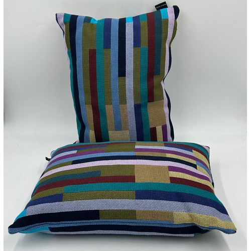 901 - Seven Cushions in Geometric colourful design by Margo Selby to include 1 x purples/blues 52cm x 52cm... 