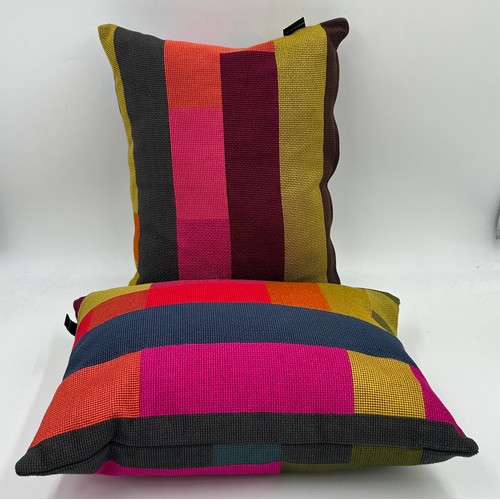 901 - Seven Cushions in Geometric colourful design by Margo Selby to include 1 x purples/blues 52cm x 52cm... 