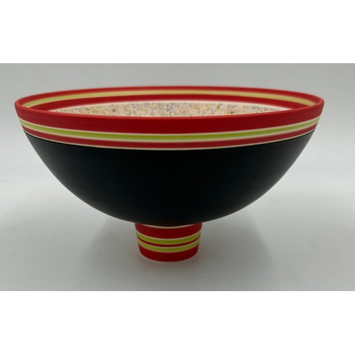 289 - Graham Wilkinson ceramics to include a large flecked bowl on foot in black/red/green/blue/cream 12cm... 