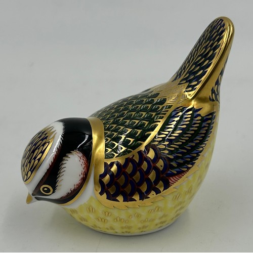 345 - Three Royal Crown Derby paperweights to include an Owl 8cm h, a Blue Tit 7cm h and a Ladybird 4cm h ... 