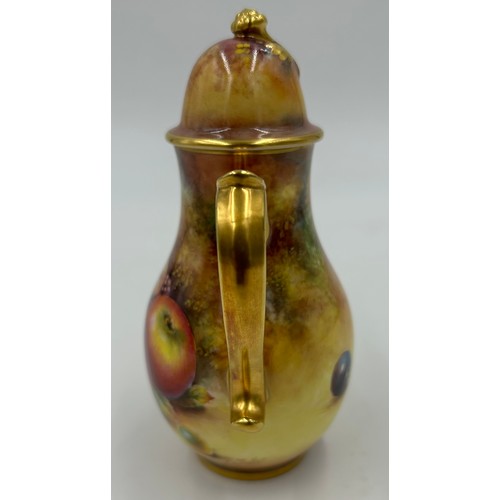 294 - A Royal Worcester miniature coffee pot decorated with apples and berries on a moss background with g... 