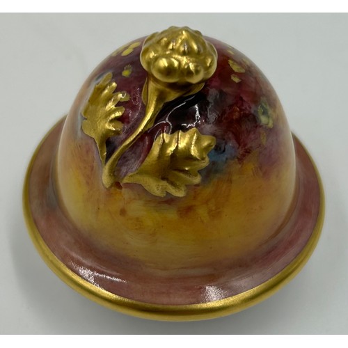 294 - A Royal Worcester miniature coffee pot decorated with apples and berries on a moss background with g... 