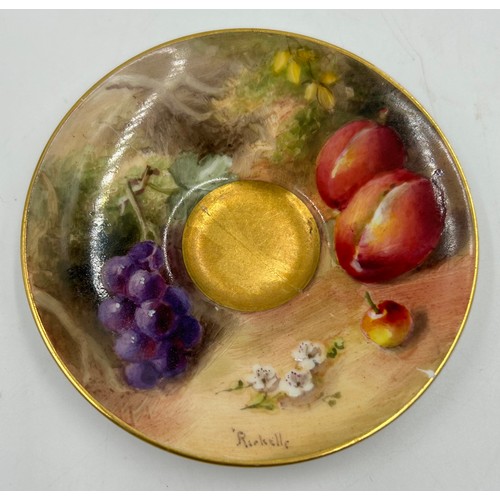 295 - A Royal Worcester miniature cup & saucer decorated with fruit on a moss background and gilt edging, ... 