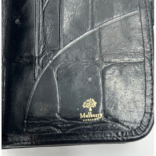 902 - A Mulberry Leather Wallet in black reptile print with zipped coin purse and three note compartments,... 