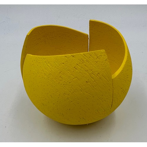 282 - A contemporary Ashraf Hanna textured earthenware vessel with yellow interior and exterior 9cm h x 9c... 