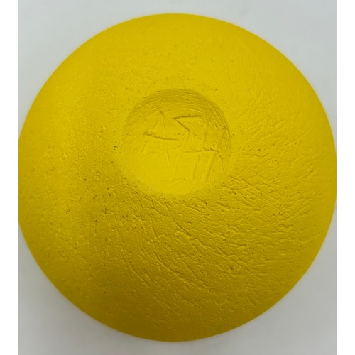 282 - A contemporary Ashraf Hanna textured earthenware vessel with yellow interior and exterior 9cm h x 9c... 