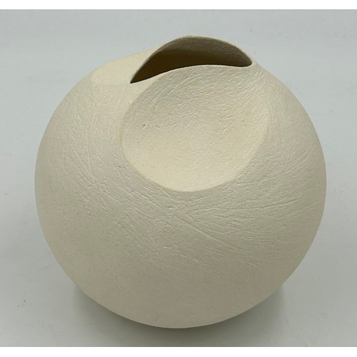 287 - A contemporary Mitch Pilkington textured earthenware sculpture with cream exterior and interior 16cm... 