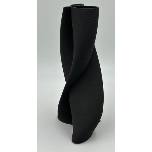 288 - A contemporary Jack Hardie textured earthenware folded sculpture in charcoal 31cm h.