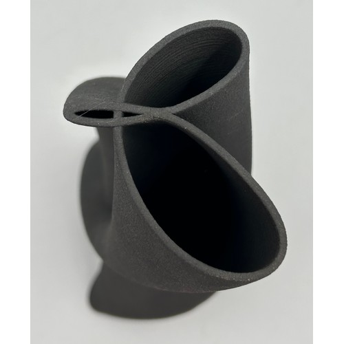 288 - A contemporary Jack Hardie textured earthenware folded sculpture in charcoal 31cm h.