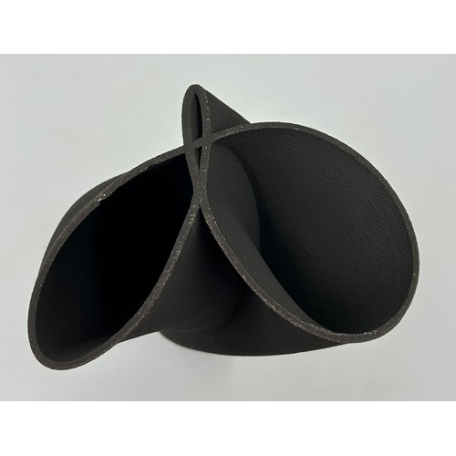 288 - A contemporary Jack Hardie textured earthenware folded sculpture in charcoal 31cm h.