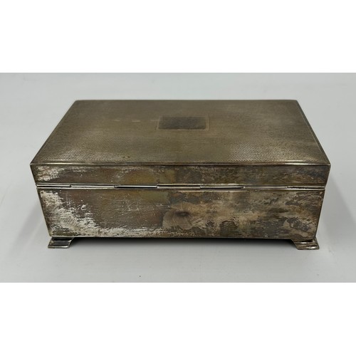 822 - A hallmarked silver footed cigarette box with wooden interior, maker Bishtons Ltd (Birmingham) 1995,... 