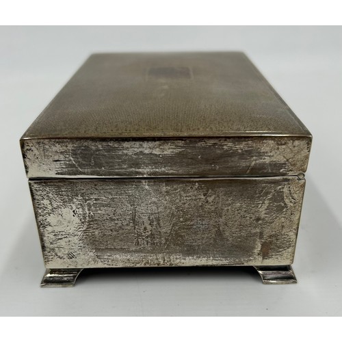 822 - A hallmarked silver footed cigarette box with wooden interior, maker Bishtons Ltd (Birmingham) 1995,... 