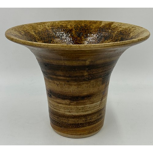 277 - Textured Studio Pottery lamp base 28cm to top of fitting and a vase 21cm h.