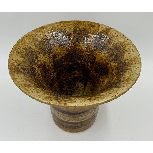 277 - Textured Studio Pottery lamp base 28cm to top of fitting and a vase 21cm h.