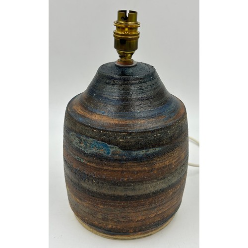 277 - Textured Studio Pottery lamp base 28cm to top of fitting and a vase 21cm h.