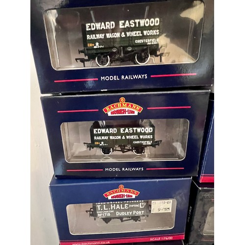 1100 - Boxed Bachmann OO Gauge Goods Wagons comprising 12 x 37-080K 7 Plank End Door Wagon 'Edward Eastwood... 