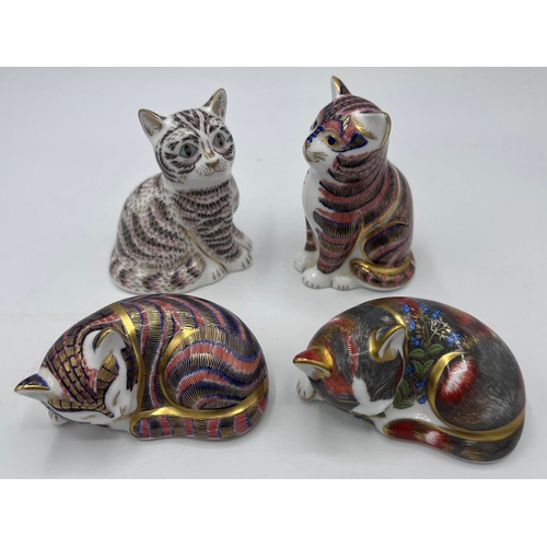 386 - Four Royal Crown Derby cat paperweights to include Thomas, limited edition of 1500, Catnip Kitten et... 