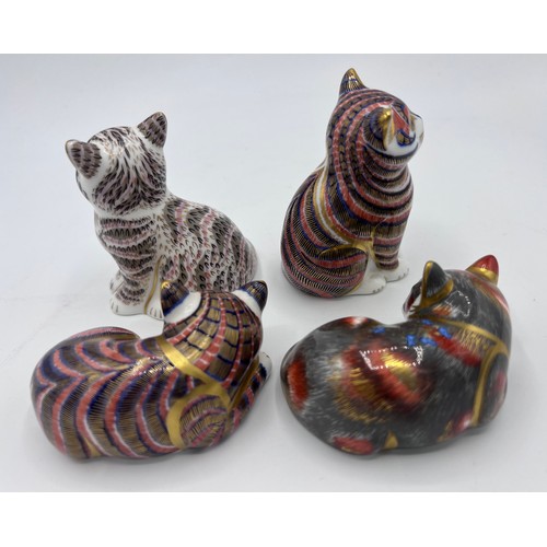 386 - Four Royal Crown Derby cat paperweights to include Thomas, limited edition of 1500, Catnip Kitten et... 