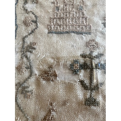 890 - A 19th century cross stitch sampler by Charlotte Child 1828.  “Diligence, industry and the proper im... 