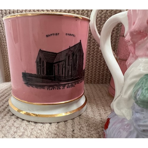 272 - A quantity of mainly 19thC mugs and jug to include a 20thC frog surprise mug, commemorative chapel m... 