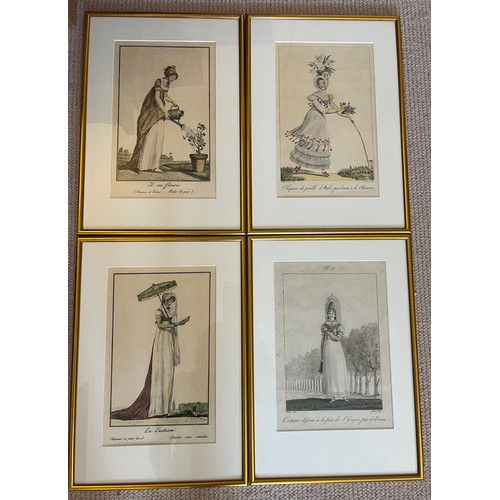 1362 - Four 19thC hand coloured fashion prints within gilt frames. Frame size 43cm x 30cm.