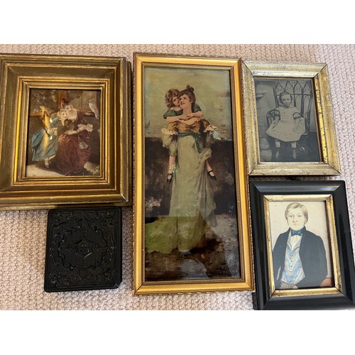 1364 - A collection of 19thC photographs, two crystoleums and a watercolour painting of a gentleman.