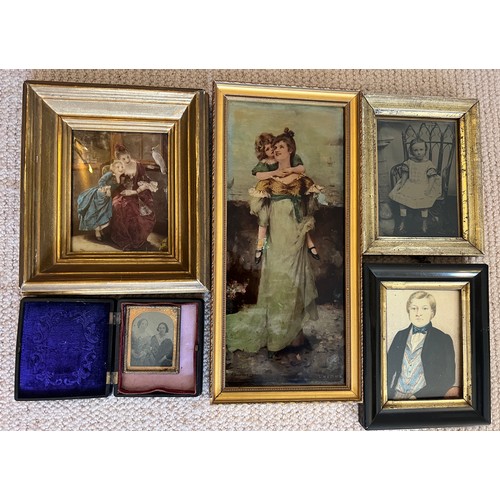 1364 - A collection of 19thC photographs, two crystoleums and a watercolour painting of a gentleman.