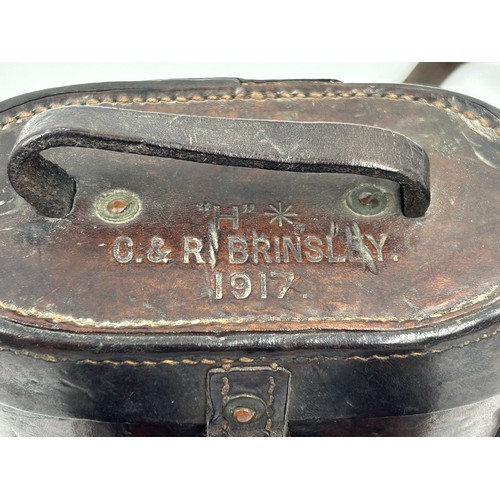 1040 - WWI 1917 military marked Binoculars Mk V SPL 41402 in leather case marked 'H' C & R Brinsley complet... 