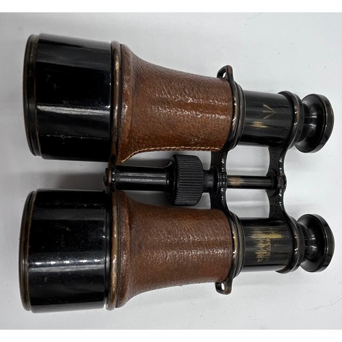 1040 - WWI 1917 military marked Binoculars Mk V SPL 41402 in leather case marked 'H' C & R Brinsley complet... 