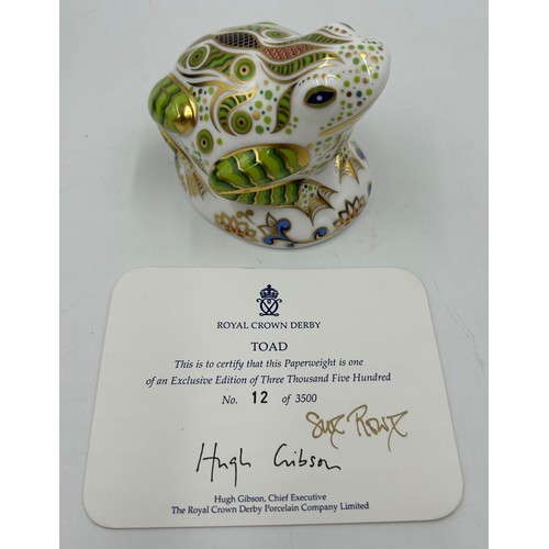 349 - Two Royal Crown Derby limited edition paperweights, Spotty Pig 135/1500 and Toad 12/3500, both with ... 