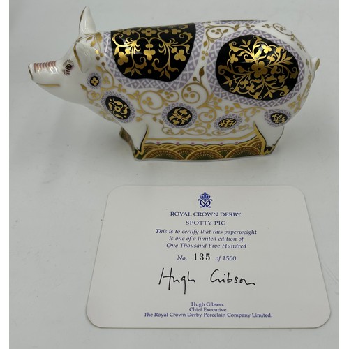 349 - Two Royal Crown Derby limited edition paperweights, Spotty Pig 135/1500 and Toad 12/3500, both with ... 