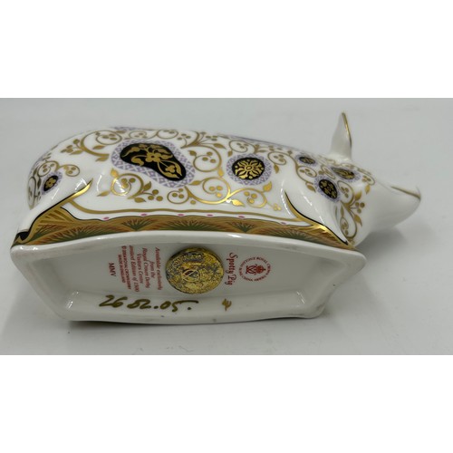 349 - Two Royal Crown Derby limited edition paperweights, Spotty Pig 135/1500 and Toad 12/3500, both with ... 