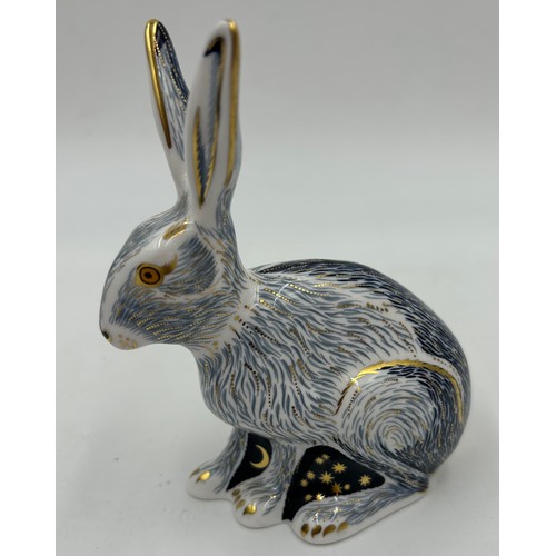 350 - A Royal Crown Derby Starlight Hare paperweight, Collectors Guild Exclusive 13cm h, signed to base. G... 