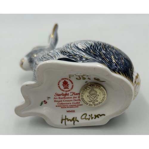 350 - A Royal Crown Derby Starlight Hare paperweight, Collectors Guild Exclusive 13cm h, signed to base. G... 