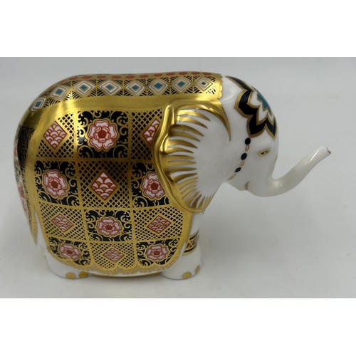 351 - A Royal Crown Derby Yorkshire Rose Elephant paperweight, exclusive to Peter Jones of Wakefield and L... 