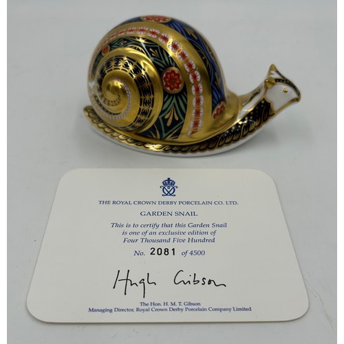 353 - Three Royal Crown Derby limited edition paperweights, 'Rupa' Baby Girl Elephant 547/1250, Garden Sna... 