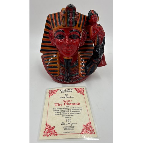 361 - Royal Doulton Large Flambe Character Jug The Pharaoh D7028, 20cm h, limited edition 865/1500 with ce... 