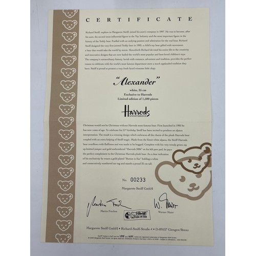 1081 - A Steiff limited edition Harrods Alexander 2006 Christmas teddy bear, 233 of 1500, in original box w... 