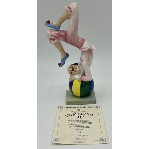 258 - Four Royal Doulton figurines to include 'Tumbling' HN 3289 limited edition 84/2500 with certificate ... 