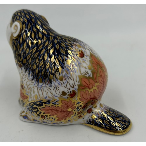 372 - Five Royal Crown Derby Paperweights to include Riverbank Beaver limited edition 819/5000 signed to b... 