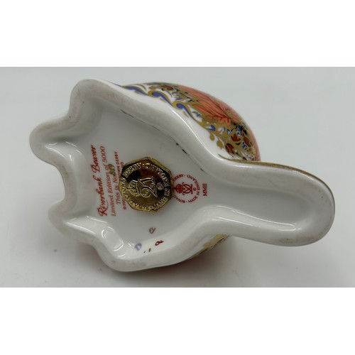 372 - Five Royal Crown Derby Paperweights to include Riverbank Beaver limited edition 819/5000 signed to b... 