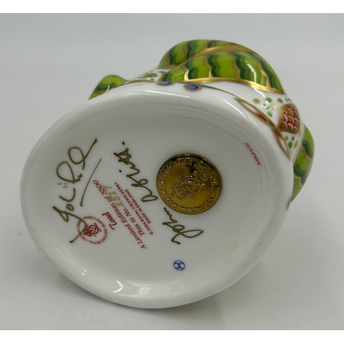 374 - Four Royal Crown Derby Paperweights to include Toad Exclusive edition 2517/3500, Platinum Black Swan... 