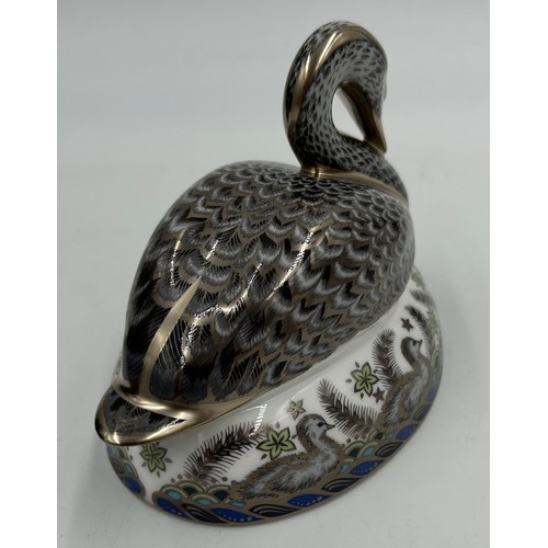 374 - Four Royal Crown Derby Paperweights to include Toad Exclusive edition 2517/3500, Platinum Black Swan... 