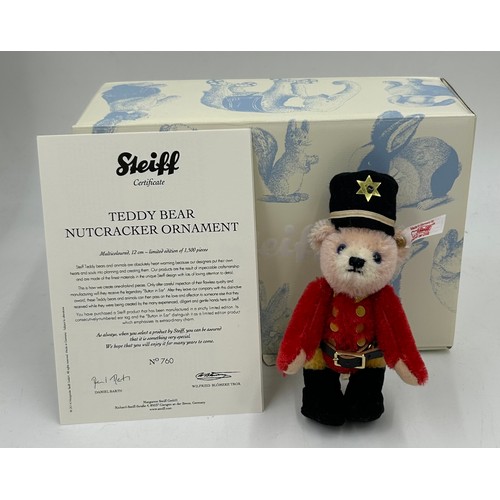 1073 - A selection of miniature Steiff Animals to include 12cm h Teddy Bear Nutcracker Ornament limited edi... 