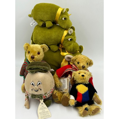 1071 - A collection of Merrythought Toys to include 3 x Hippos in various sizes the largest 47cm, Humpty Du... 